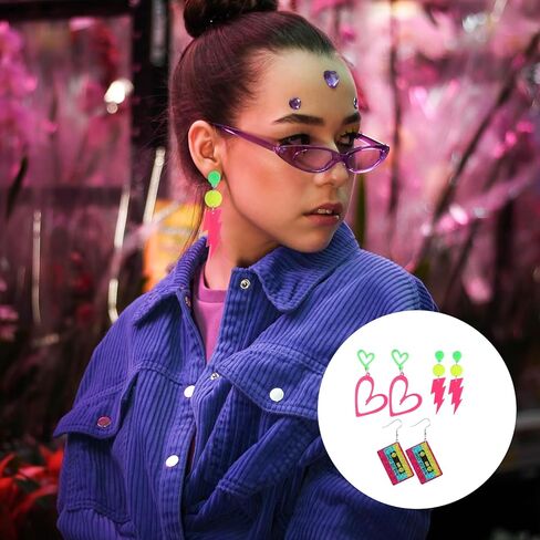 3 Pairs 80s 90s Neon Earrings for Women, Glow Party Accessories Neon Jewelry for Party Accessories Costume Outfits Gifts in Kuwait