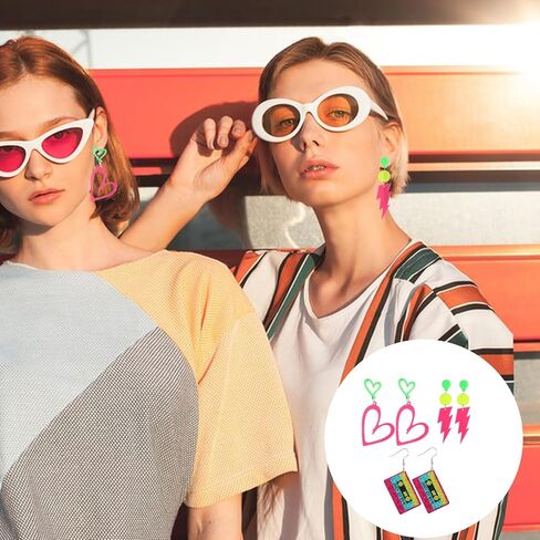 3 Pairs 80s 90s Neon Earrings for Women, Glow Party Accessories Neon Jewelry for Party Accessories Costume Outfits Gifts in Kuwait