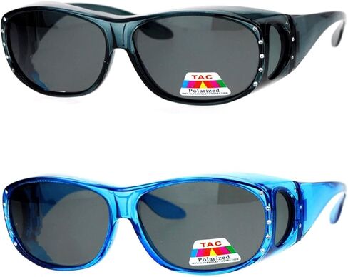 2 Pair Womens Rhinestone Anti Glare Polarized Fit Over Glasses Sunglasses Oval Rectangular in Saudi Arabia