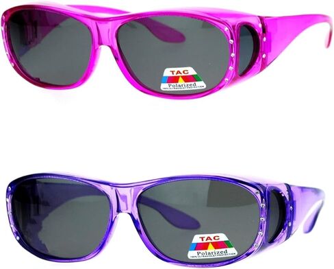 2 Pair Womens Rhinestone Anti Glare Polarized Fit Over Glasses Sunglasses Oval Rectangular in Saudi Arabia
