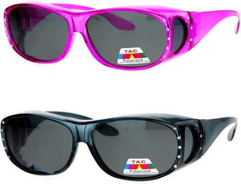 2 Pair Womens Rhinestone Anti Glare Polarized Fit Over Glasses Sunglasses Oval Rectangular in Saudi Arabia