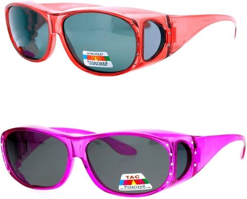 2 Pair Womens Rhinestone Anti Glare Polarized Fit Over Glasses Sunglasses Oval Rectangular in Saudi Arabia