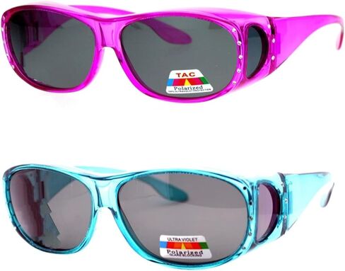 2 Pair Womens Rhinestone Anti Glare Polarized Fit Over Glasses Sunglasses Oval Rectangular in Saudi Arabia