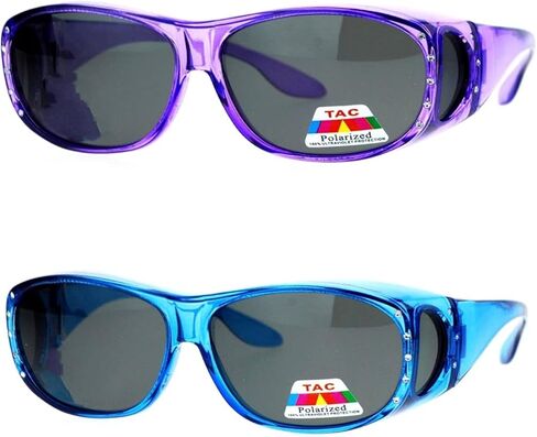 2 Pair Womens Rhinestone Anti Glare Polarized Fit Over Glasses Sunglasses Oval Rectangular in Saudi Arabia