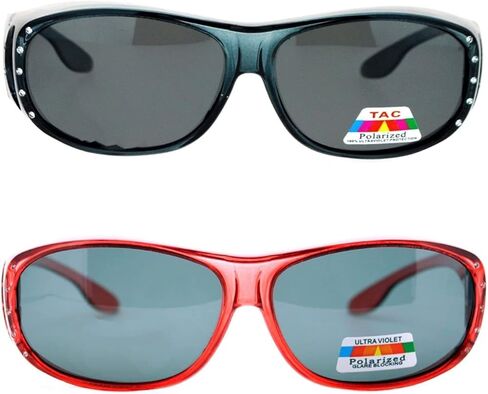 2 Pair Womens Rhinestone Anti Glare Polarized Fit Over Glasses Sunglasses Oval Rectangular in Saudi Arabia