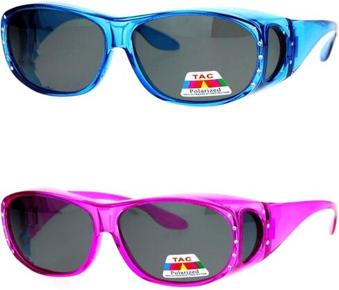 2 Pair Womens Rhinestone Anti Glare Polarized Fit Over Glasses Sunglasses Oval Rectangular in Saudi Arabia