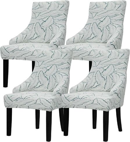 Lellen Wingback Chair Slipcovers with Pattern Stretch Wing Chair Covers Reusable Arm Chair Protector Cover for Dining Room Banquet Home Decor etc Hand Machine Washable (Reed Leaf Dark Grey, 2PCS) in Saudi Arabia