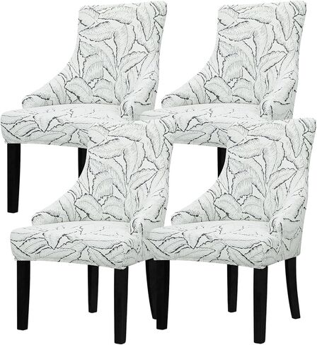 Lellen Wingback Chair Slipcovers with Pattern Stretch Wing Chair Covers Reusable Arm Chair Protector Cover for Dining Room Banquet Home Decor etc Hand Machine Washable (Reed Leaf Dark Grey, 2PCS) in Saudi Arabia