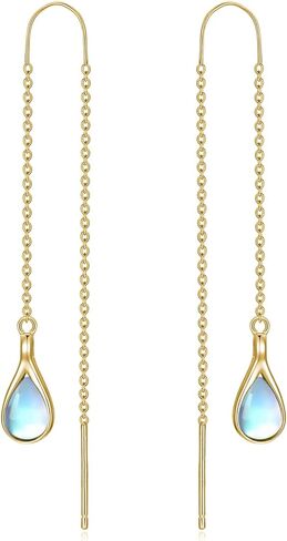 18k Gold plated Moonstone Threader Earrings Pull Through Earrings threader Long Chain Earrings for Women in Saudi Arabia