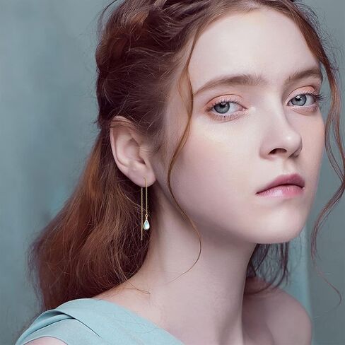 18k Gold plated Moonstone Threader Earrings Pull Through Earrings threader Long Chain Earrings for Women in Saudi Arabia