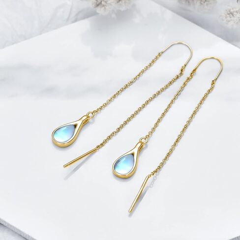 18k Gold plated Moonstone Threader Earrings Pull Through Earrings threader Long Chain Earrings for Women in Saudi Arabia