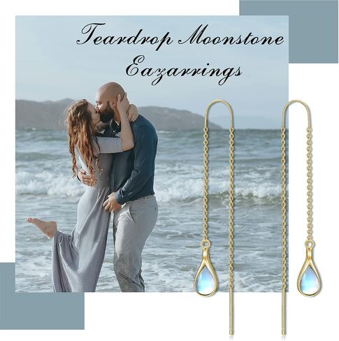 18k Gold plated Moonstone Threader Earrings Pull Through Earrings threader Long Chain Earrings for Women in Saudi Arabia