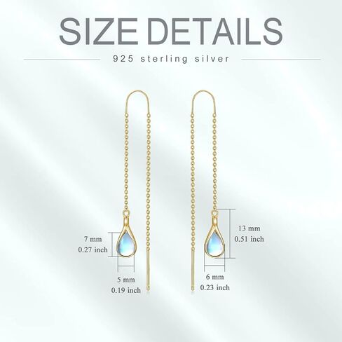 18k Gold plated Moonstone Threader Earrings Pull Through Earrings threader Long Chain Earrings for Women in Saudi Arabia