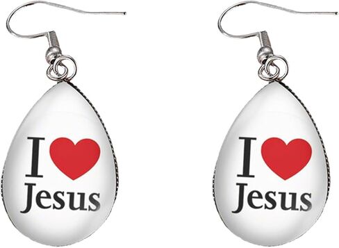 ROSTIVO Glass "I Love Jesus" Teardrop Earrings – Religious Christian Jewelry, Ideal for Easter, Faith Events, Gifts & Daily Wear in Saudi Arabia