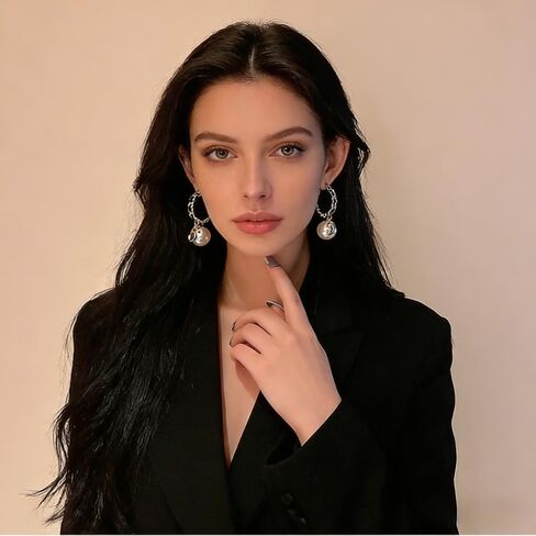 Vintage Number 5 Pearl Hoop Earrings Elegant Pearl Hoop Earrings for Women, Trendy Black Chain Gold Plated Number 5 Dangle Earrings in Saudi Arabia