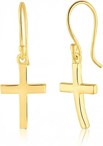Sterling Silver Cross Dangle Earrings, French Wire Hooks, Polished Finish Jewel For Woman in Saudi Arabia