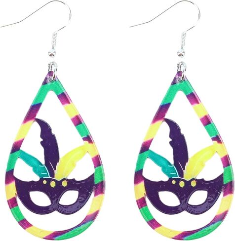 Acrylic Mardi Gras Earrings Sequin Fleur De Lis Letter Mask Crown Earrings for Women, Carnival Earrings for Fat Tuesday Celebration, Mardi Gras Parade Accessory Gifts in Saudi Arabia