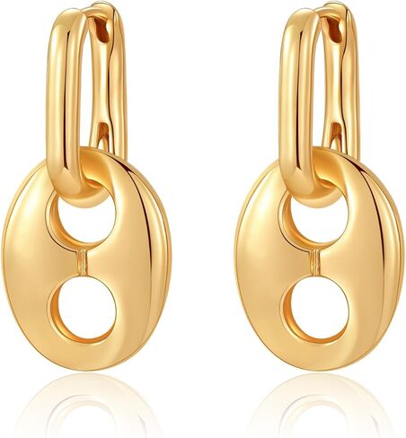 Double Hoop Earrings for Women 14K Gold Plated Drop Dangle Paperclip Hoops Huggie Hoop Hypoallergenic Jewelry Gifts in Kuwait