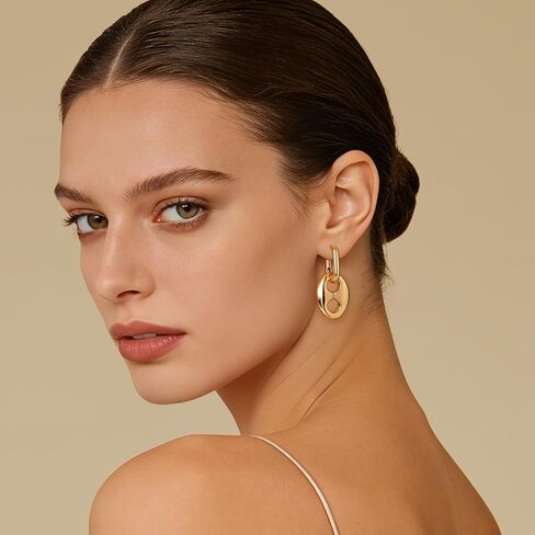 Double Hoop Earrings for Women 14K Gold Plated Drop Dangle Paperclip Hoops Huggie Hoop Hypoallergenic Jewelry Gifts in Kuwait
