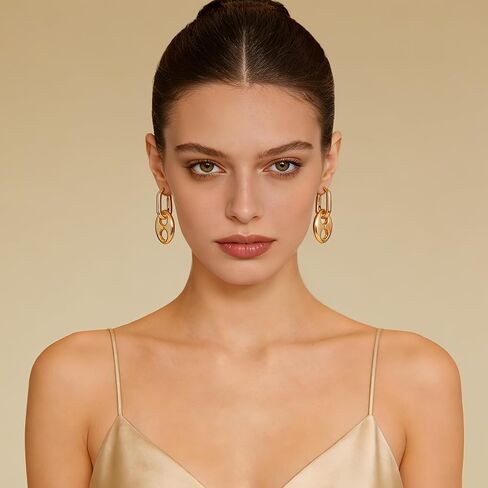 Double Hoop Earrings for Women 14K Gold Plated Drop Dangle Paperclip Hoops Huggie Hoop Hypoallergenic Jewelry Gifts in Kuwait