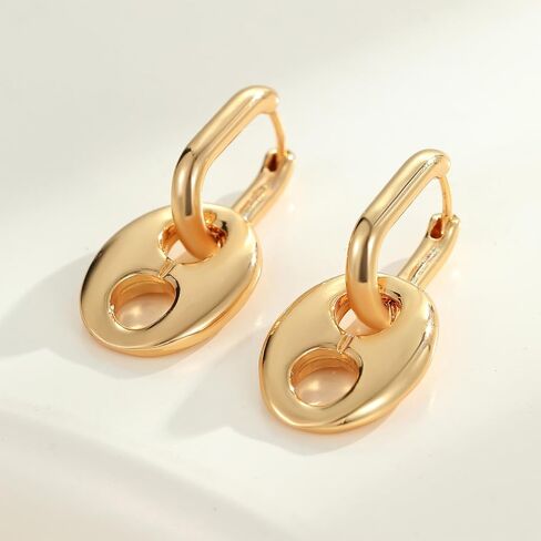 Double Hoop Earrings for Women 14K Gold Plated Drop Dangle Paperclip Hoops Huggie Hoop Hypoallergenic Jewelry Gifts in Kuwait