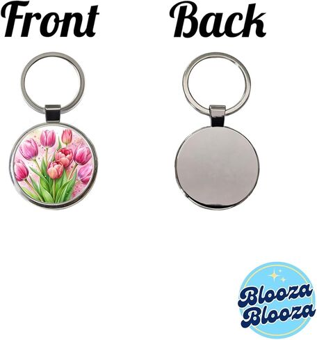سلسلة مفاتيح معدنية مستديرة بألوان مائية على شكل زهور التوليب الوردية in Kuwait