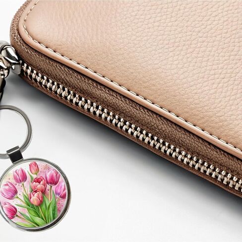 سلسلة مفاتيح معدنية مستديرة بألوان مائية على شكل زهور التوليب الوردية in Kuwait