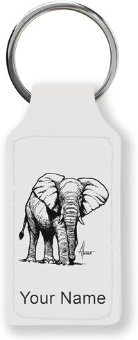 LaserGram Rectangle Keychain, African Elephant, Personalized Engraving Included in Saudi Arabia