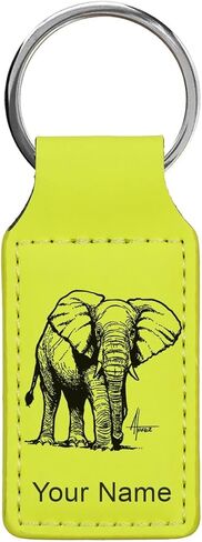 LaserGram Rectangle Keychain, African Elephant, Personalized Engraving Included in Saudi Arabia