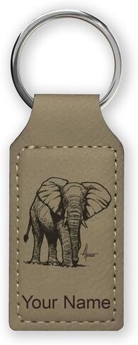 LaserGram Rectangle Keychain, African Elephant, Personalized Engraving Included in Saudi Arabia