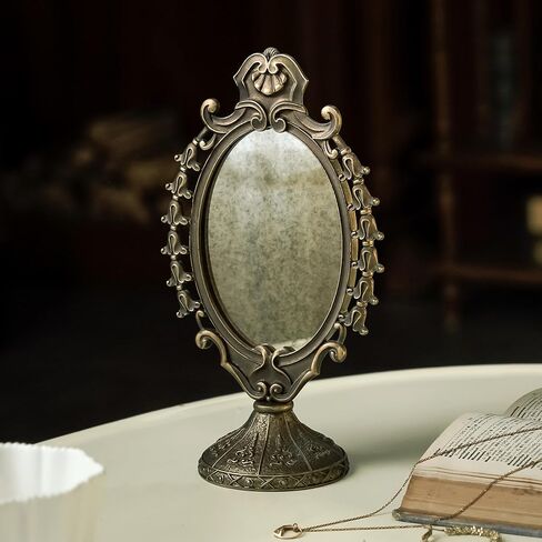 NIKKY HOME Vintage Baroque Tabletop Vanity Mirror, Antique Bronze Oval Standing Makeup Mirror with Decorative Frame for Bedroom, Dressing Room, Living Room in Saudi Arabia