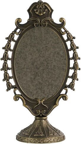 NIKKY HOME Vintage Baroque Tabletop Vanity Mirror, Antique Bronze Oval Standing Makeup Mirror with Decorative Frame for Bedroom, Dressing Room, Living Room in Saudi Arabia