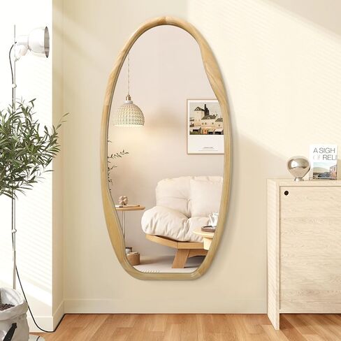 JJUUYOU إطار خشبي غير منتظم مرآة حائط مرايا غير متماثلة للجدار 40 بوصة × 20 بوصة مرآة معلقة خشبية مزخرفة للحمام وغرفة النوم وغرفة المعيشة ومدخل الخشب in Kuwait