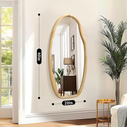 JJUUYOU إطار خشبي غير منتظم مرآة حائط مرايا غير متماثلة للجدار 40 بوصة × 20 بوصة مرآة معلقة خشبية مزخرفة للحمام وغرفة النوم وغرفة المعيشة ومدخل الخشب in Kuwait