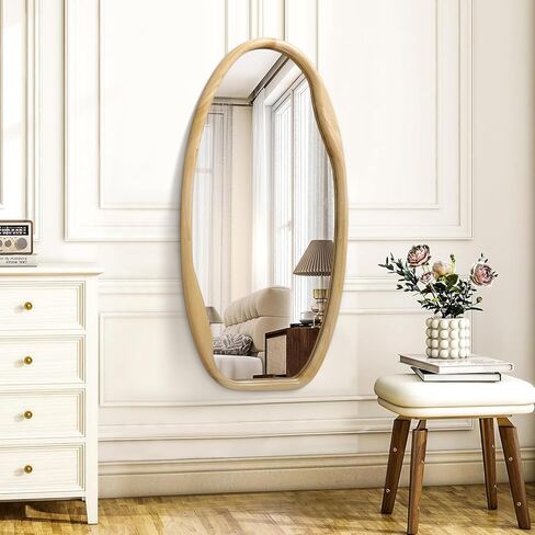 JJUUYOU إطار خشبي غير منتظم مرآة حائط مرايا غير متماثلة للجدار 40 بوصة × 20 بوصة مرآة معلقة خشبية مزخرفة للحمام وغرفة النوم وغرفة المعيشة ومدخل الخشب in Kuwait