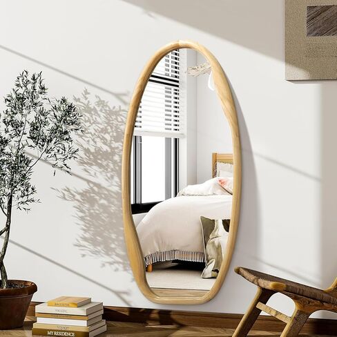 JJUUYOU إطار خشبي غير منتظم مرآة حائط مرايا غير متماثلة للجدار 40 بوصة × 20 بوصة مرآة معلقة خشبية مزخرفة للحمام وغرفة النوم وغرفة المعيشة ومدخل الخشب in Kuwait