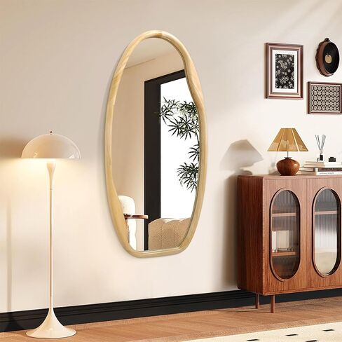 JJUUYOU إطار خشبي غير منتظم مرآة حائط مرايا غير متماثلة للجدار 40 بوصة × 20 بوصة مرآة معلقة خشبية مزخرفة للحمام وغرفة النوم وغرفة المعيشة ومدخل الخشب in Kuwait