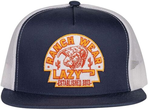 قبعة Lazy J Ranch Arrowhead الكلاسيكية لسائقي الشاحنات بخمسة ألواح - قبعات ريفية للجنسين قابلة للتعديل، قبعة سائقي الشاحنات الكلاسيكية - كحلي وأبيض in Kuwait