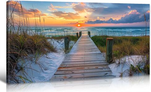 BLINFEIRU الشاطئ الساحلي قماش جدار الفن - مسار الشاطئ صور جدار ديكور كبير المحيط المناظر البحرية الفن يطبع غروب الشمس لوحات المناظر الطبيعية لغرفة المعيشة غرفة نوم ديكورات مؤطرة العمل الفني 20 "× 40" in Kuwait