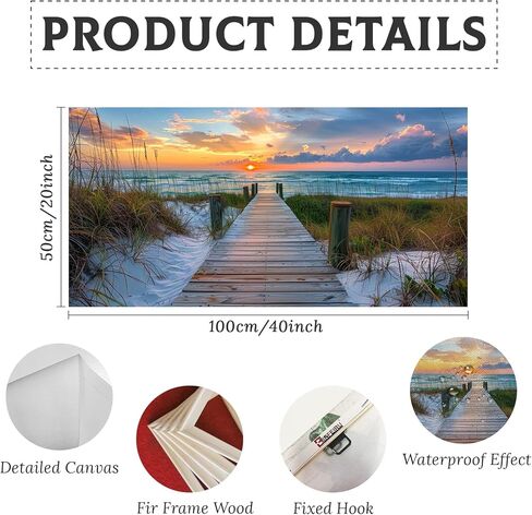 BLINFEIRU الشاطئ الساحلي قماش جدار الفن - مسار الشاطئ صور جدار ديكور كبير المحيط المناظر البحرية الفن يطبع غروب الشمس لوحات المناظر الطبيعية لغرفة المعيشة غرفة نوم ديكورات مؤطرة العمل الفني 20 "× 40" in Kuwait