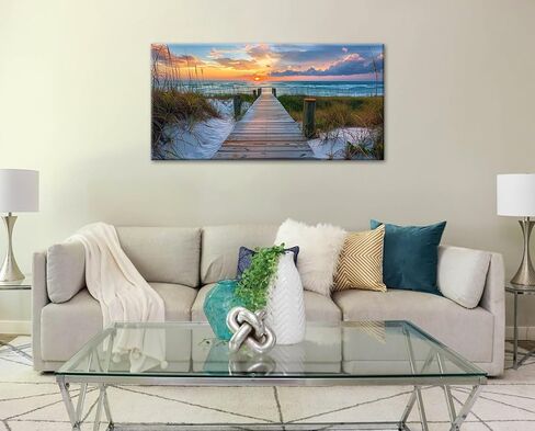 BLINFEIRU الشاطئ الساحلي قماش جدار الفن - مسار الشاطئ صور جدار ديكور كبير المحيط المناظر البحرية الفن يطبع غروب الشمس لوحات المناظر الطبيعية لغرفة المعيشة غرفة نوم ديكورات مؤطرة العمل الفني 20 "× 40" in Kuwait