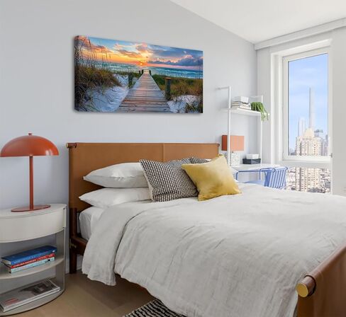 BLINFEIRU الشاطئ الساحلي قماش جدار الفن - مسار الشاطئ صور جدار ديكور كبير المحيط المناظر البحرية الفن يطبع غروب الشمس لوحات المناظر الطبيعية لغرفة المعيشة غرفة نوم ديكورات مؤطرة العمل الفني 20 "× 40" in Kuwait