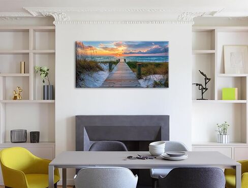 BLINFEIRU الشاطئ الساحلي قماش جدار الفن - مسار الشاطئ صور جدار ديكور كبير المحيط المناظر البحرية الفن يطبع غروب الشمس لوحات المناظر الطبيعية لغرفة المعيشة غرفة نوم ديكورات مؤطرة العمل الفني 20 "× 40" in Kuwait