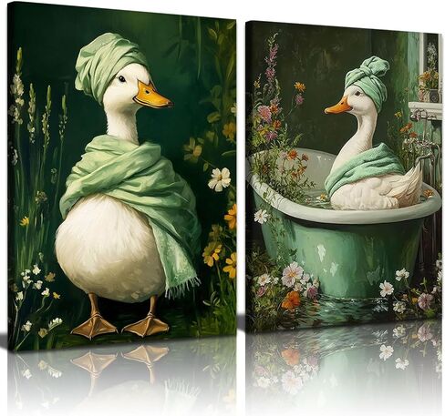 2 جهاز كمبيوتر شخصى بطة خضراء داكنة قماش جدار الفن النباتية مودي الزهور البرية الملصقات طباعة سبا بطة في حوض الاستحمام صور عمل فني خمر لوحات الحائط الأزهار للحمام المرحاض مرحاض ديكور 12 × 16 بوصة in Kuwait