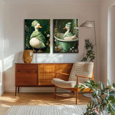 2 جهاز كمبيوتر شخصى بطة خضراء داكنة قماش جدار الفن النباتية مودي الزهور البرية الملصقات طباعة سبا بطة في حوض الاستحمام صور عمل فني خمر لوحات الحائط الأزهار للحمام المرحاض مرحاض ديكور 12 × 16 بوصة in Kuwait