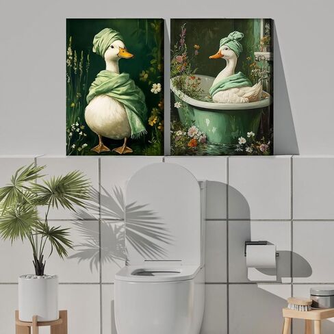 2 جهاز كمبيوتر شخصى بطة خضراء داكنة قماش جدار الفن النباتية مودي الزهور البرية الملصقات طباعة سبا بطة في حوض الاستحمام صور عمل فني خمر لوحات الحائط الأزهار للحمام المرحاض مرحاض ديكور 12 × 16 بوصة in Kuwait