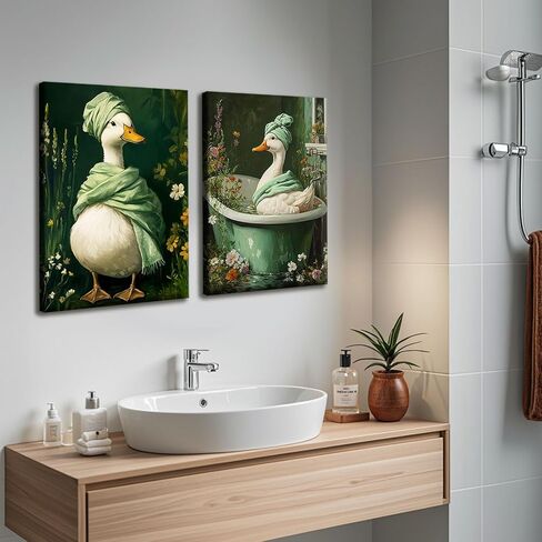 2 جهاز كمبيوتر شخصى بطة خضراء داكنة قماش جدار الفن النباتية مودي الزهور البرية الملصقات طباعة سبا بطة في حوض الاستحمام صور عمل فني خمر لوحات الحائط الأزهار للحمام المرحاض مرحاض ديكور 12 × 16 بوصة in Kuwait