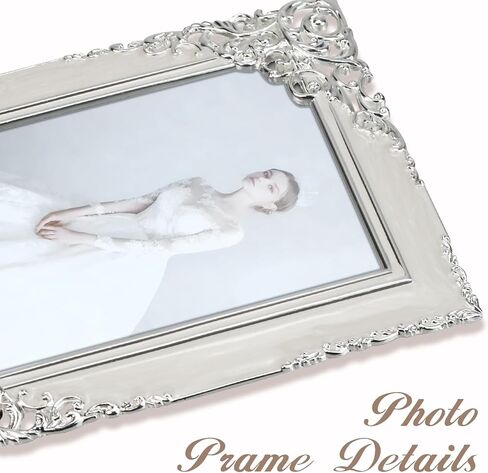 إطارات صور كلاسيكية مقاس 4 × 6، إطار صور معدني مع لفافة باروكية فضية مزخرفة وزجاج عالي الدقة لحفلات الزفاف وهدايا عيد الحب/عيد الأم، أبيض in Kuwait