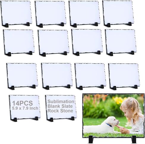 14 قطعة من صخرة صخرية فارغة من E-Found، صورة حجر صخري فارغة من حجر الصخرة، إطار صورة حجري مستطيل مخصص، لوحة صور صخرية ناقلة للحرارة مع حامل عرض in Kuwait