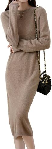 Sweater Dress Women's 100% Merino Wool O-Neck Long Raglan Sleeved Knitted Pullover Crewneck Tops in Kuwait